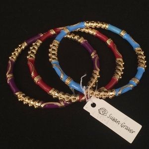 SUSAN GRAVER Gold Tone-Multicolor Enamel Bangles